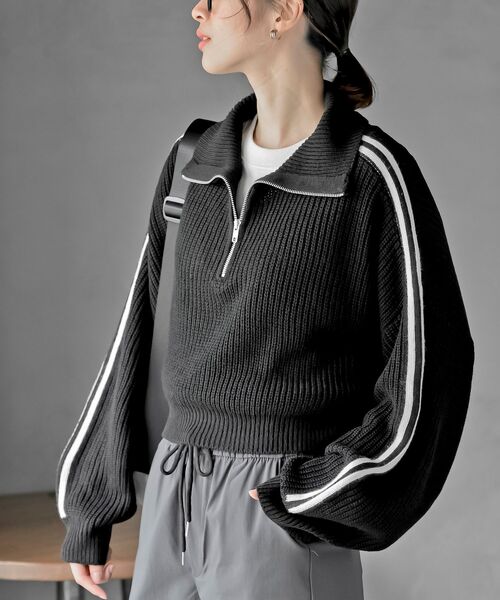 ライン入りハーフZIPニットプルオーバー（ニット/セーター）｜rps