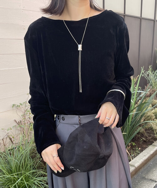 mline（エムライン）の「[mline]シアーベロアギャザートップス（Tシャツ/カットソー・レディース・アイボリー/ブラック/ボルドー・FREE）」の8枚目の写真