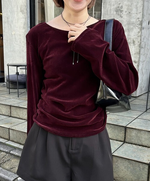 mline（エムライン）の「[mline]シアーベロアギャザートップス（Tシャツ/カットソー・レディース・アイボリー/ブラック/ボルドー・FREE）」の15枚目の写真