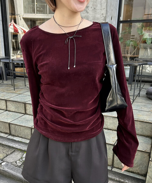 mline（エムライン）の「[mline]シアーベロアギャザートップス（Tシャツ/カットソー・レディース・アイボリー/ブラック/ボルドー・FREE）」の16枚目の写真