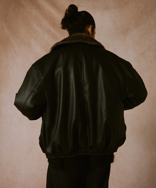 leather/fur faux reversible flight jacket / フェイクレザーファー