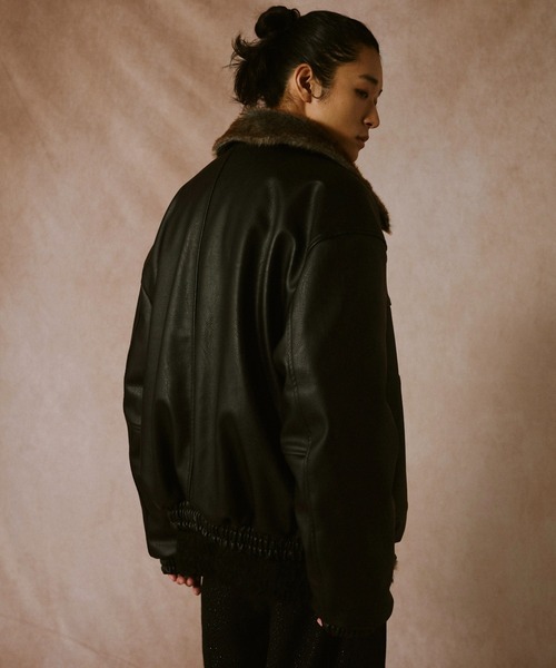 Camphor wood レザー・ファーリバーシブルフライトジャケット Mサイズ leather/fur faux reversible flight jacket / フェイクレザー
