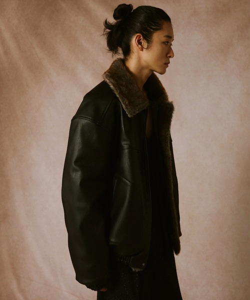 leather/fur faux reversible flight jacket / フェイクレザー