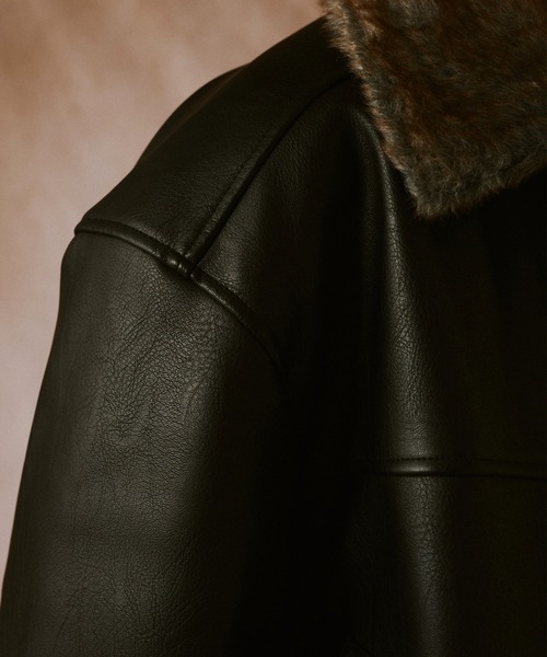 leather/fur faux reversible flight jacket / フェイクレザー