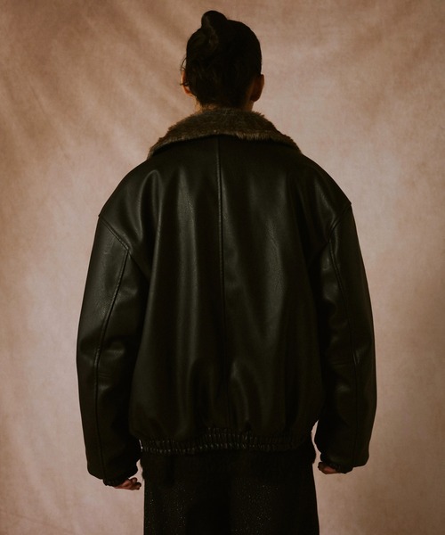 leather/fur faux reversible flight jacket / フェイクレザー