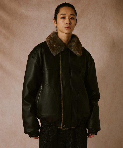 leather/fur faux reversible flight jacket / フェイクレザーファー