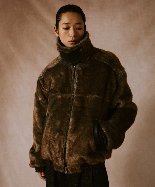 s*l様 ファー付きブラウンレザーフライトジャケット leather/fur faux reversible flight jacket / フェイクレザー