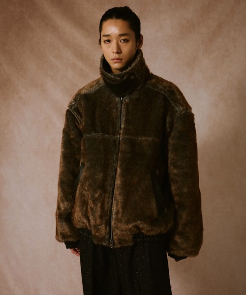 【Camphor wood】フェイクレザーファーリバーシブルフライトジャケット leather/fur faux reversible flight jacket / フェイクレザー