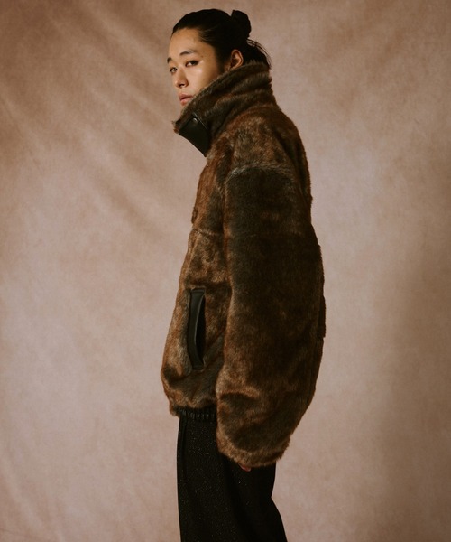 Camphor wood フェイクレザーファーリバーシブルフライトジャケット L leather/fur faux reversible flight jacket / フェイクレザー