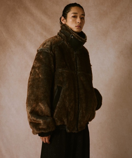 camphor wood フェイクレザーファーリバーシブルフライトジャケット leather/fur faux reversible flight jacket / フェイクレザー