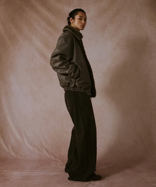 Camphor wood レザーファー2wayリバーシブルジャケット　グレー系 leather/fur faux reversible flight jacket / フェイクレザーファー