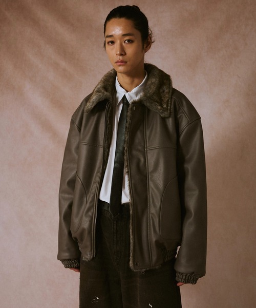 camphor wood　ジャケット leather/fur faux reversible flight jacket / フェイクレザー