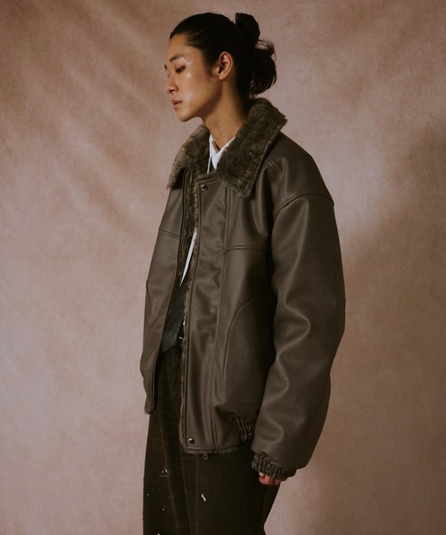 leather/fur faux reversible flight jacket / フェイクレザー