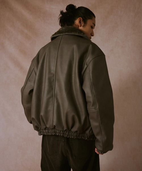 Camphor wood フェイクレザーファーリバーシブルフライトジャケット L leather/fur faux reversible flight jacket / フェイクレザー