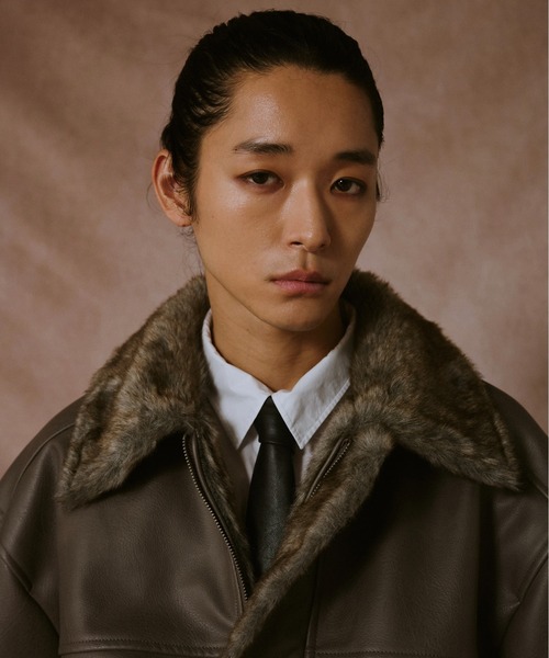 leather/fur faux reversible flight jacket / フェイクレザーファー