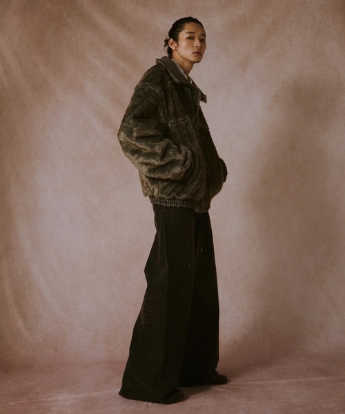 Camphor wood フェイクレザーファーリバーシブルフライトジャケット L leather/fur faux reversible flight jacket / フェイクレザー