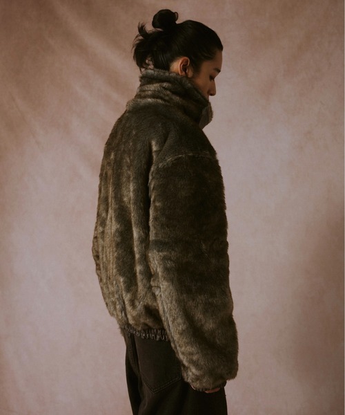 leather/fur faux reversible flight jacket / フェイクレザー