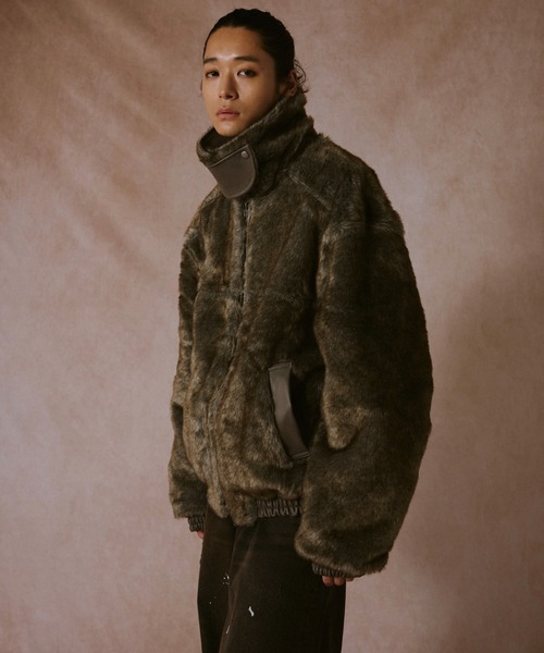 CamphorWood フェイクレザーファーリバーシブルフライトジャケット　M leather/fur faux reversible flight jacket / フェイクレザー