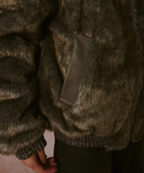 leather/fur faux reversible flight jacket / フェイクレザーファー