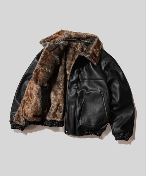 leather/fur faux reversible flight jacket / フェイクレザー