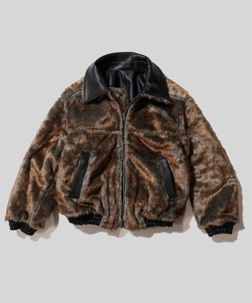 leather/fur faux reversible flight jacket / フェイクレザー