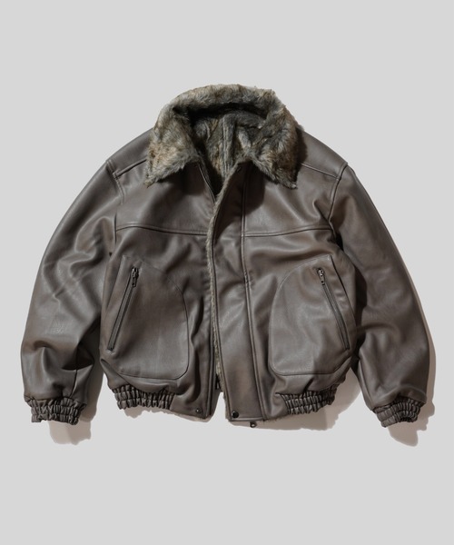 leather/fur faux reversible flight jacket / フェイクレザー