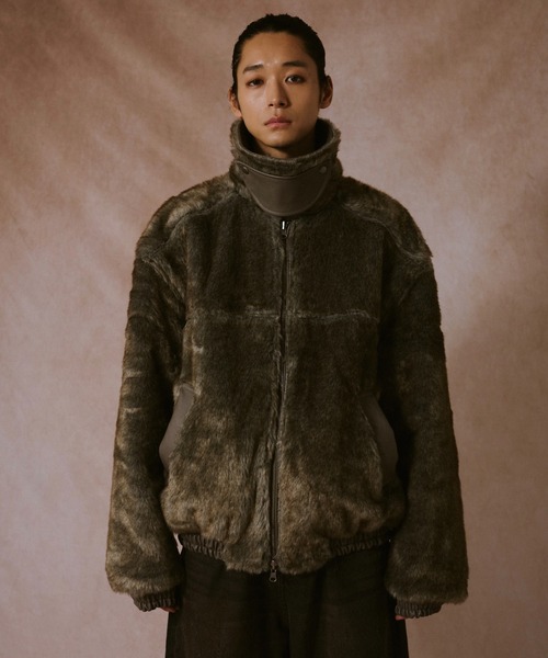 Camphor wood フェイクレザーファーリバーシブルフライトジャケット L leather/fur faux reversible flight jacket / フェイクレザー