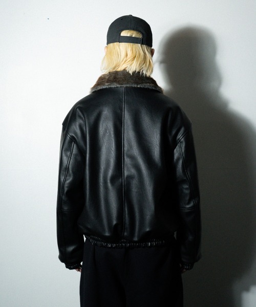 Camphor wood フェイクレザーファーリバーシブルフライトジャケット L leather/fur faux reversible flight jacket / フェイクレザー