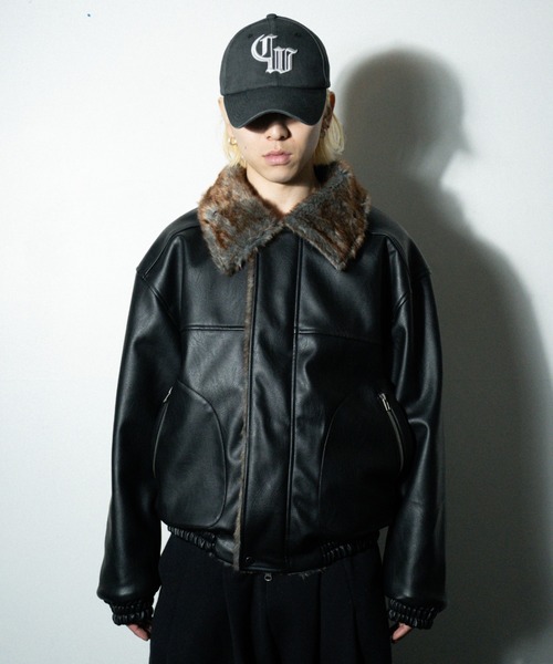 camphor wood フェイクレザーファーリバーシブルフライトジャケット leather/fur faux reversible flight jacket / フェイクレザー