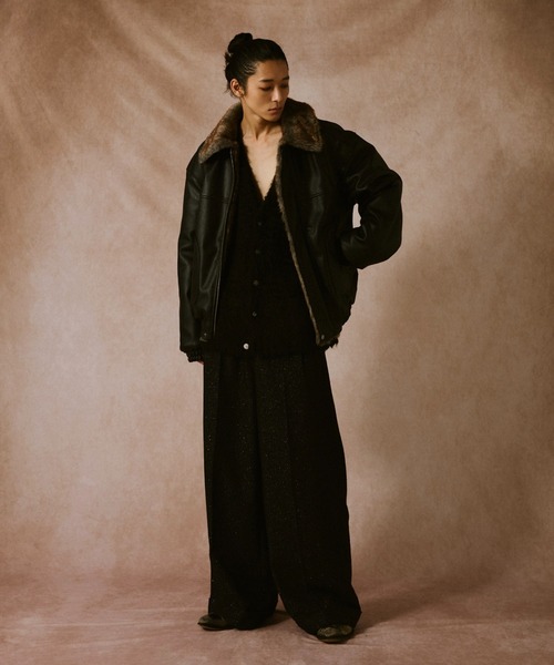 camphor wood フェイクレザーファーリバーシブルフライトジャケット leather/fur faux reversible flight jacket / フェイクレザー