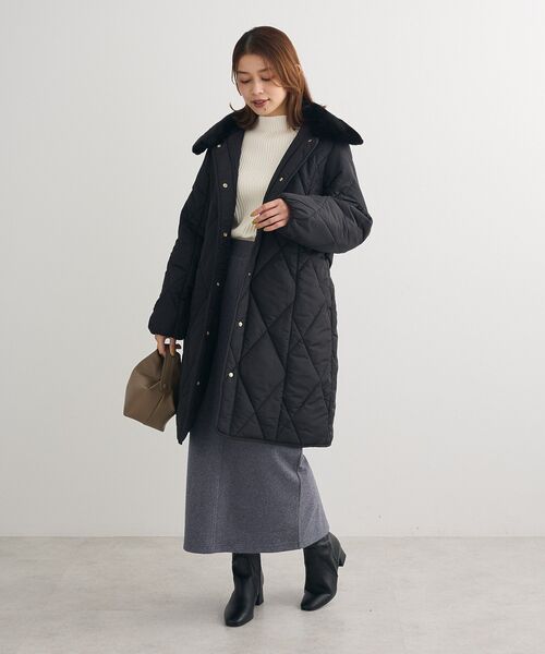 セール】ファー衿ダイヤキルト中綿コート（その他アウター）｜Green