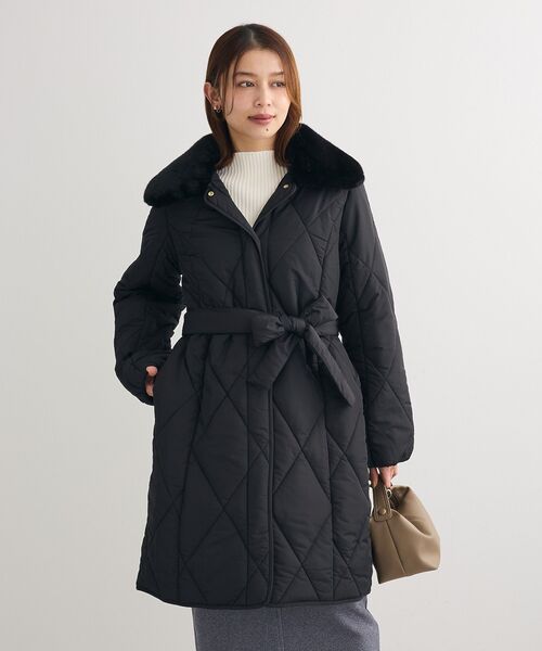 セール】ファー衿ダイヤキルト中綿コート（その他アウター）｜Green