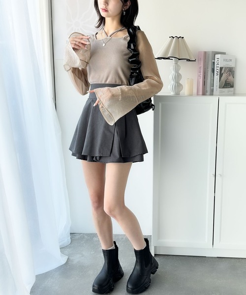 classicalelf(クラシカルエルフ)の「繊細な美しさを纏う。前後2wayオーガンジースリーブリブトップス(Tシャツ/カットソー・レディース・アイボリー/ブラック/グレイッシュベージュ・MEDIUM/SMALL/X-LARGE/LARGE)」の14枚目の写真