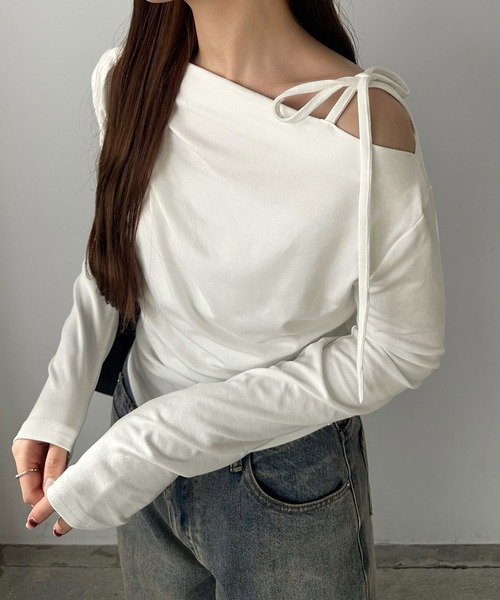 callautia（カラウティア）の「肩リボンワンショルドレープカットソー（Tシャツ/カットソー・レディース・ホワイト/チャコール/ブラック・X-LARGE/LARGE/MEDIUM/SMALL）」の6枚目の写真