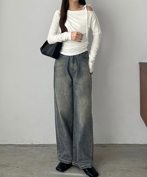 callautia（カラウティア）の「肩リボンワンショルドレープカットソー（Tシャツ/カットソー・レディース・ホワイト/チャコール/ブラック・X-LARGE/LARGE/MEDIUM/SMALL）」の7枚目の写真