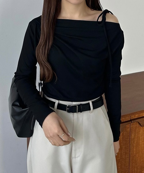 callautia（カラウティア）の「肩リボンワンショルドレープカットソー（Tシャツ/カットソー・レディース・ホワイト/チャコール/ブラック・X-LARGE/LARGE/MEDIUM/SMALL）」の9枚目の写真