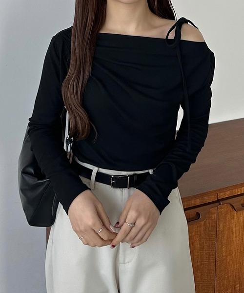 callautia（カラウティア）の「肩リボンワンショルドレープカットソー（Tシャツ/カットソー・レディース・ホワイト/チャコール/ブラック・X-LARGE/LARGE/MEDIUM/SMALL）」の10枚目の写真