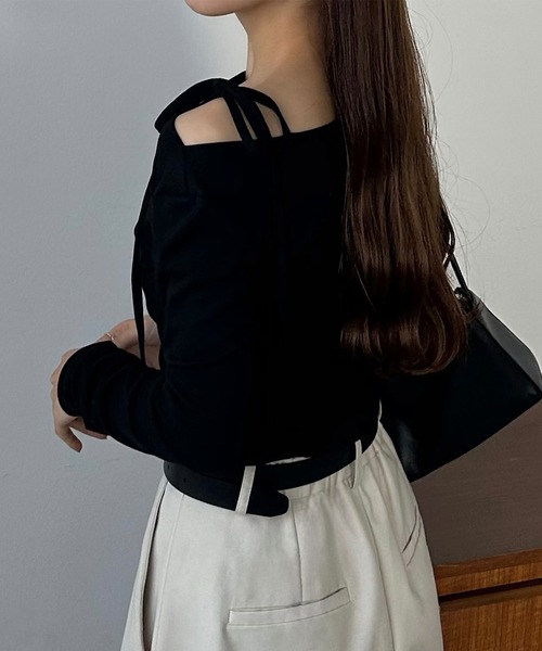 callautia（カラウティア）の「肩リボンワンショルドレープカットソー（Tシャツ/カットソー・レディース・ホワイト/チャコール/ブラック・X-LARGE/LARGE/MEDIUM/SMALL）」の11枚目の写真