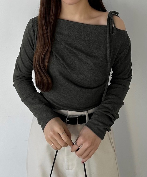 callautia（カラウティア）の「肩リボンワンショルドレープカットソー（Tシャツ/カットソー・レディース・ホワイト/チャコール/ブラック・X-LARGE/LARGE/MEDIUM/SMALL）」の13枚目の写真