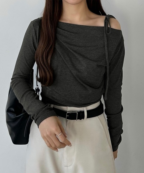 callautia（カラウティア）の「肩リボンワンショルドレープカットソー（Tシャツ/カットソー・レディース・ホワイト/チャコール/ブラック・X-LARGE/LARGE/MEDIUM/SMALL）」の14枚目の写真