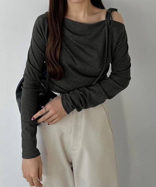 callautia（カラウティア）の「肩リボンワンショルドレープカットソー（Tシャツ/カットソー・レディース・ホワイト/チャコール/ブラック・X-LARGE/LARGE/MEDIUM/SMALL）」の15枚目の写真