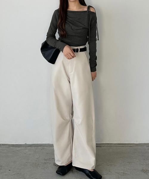 callautia（カラウティア）の「肩リボンワンショルドレープカットソー（Tシャツ/カットソー・レディース・ホワイト/チャコール/ブラック・X-LARGE/LARGE/MEDIUM/SMALL）」の16枚目の写真