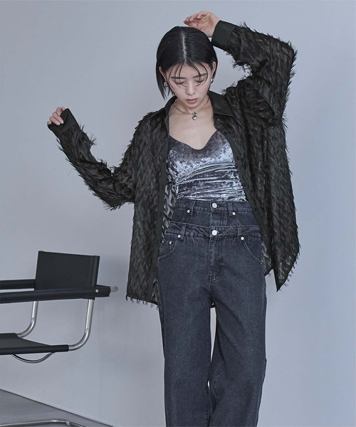 miette(ミエット)の「ロングフリジシアーシャツ(シャツ/ブラウス・レディース・ブラック/アイボリー/ミント・FREE)」の13枚目の写真
