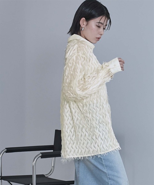 miette(ミエット)の「ロングフリジシアーシャツ(シャツ/ブラウス・レディース・ブラック/アイボリー/ミント・FREE)」の6枚目の写真