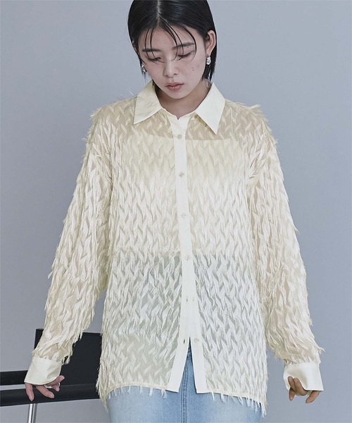 miette(ミエット)の「ロングフリジシアーシャツ(シャツ/ブラウス・レディース・ブラック/アイボリー/ミント・FREE)」の20枚目の写真