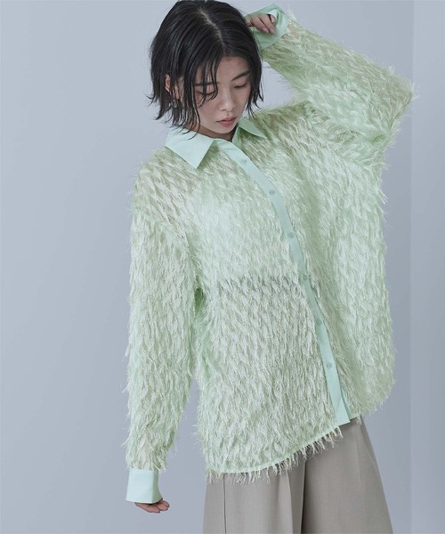 miette(ミエット)の「ロングフリジシアーシャツ(シャツ/ブラウス・レディース・ブラック/アイボリー/ミント・FREE)」の21枚目の写真