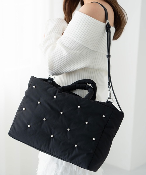 EVOL（イーボル）の「【撥水・A4/PC対応】EVOL×shiho コラボパールバック AY30505（ハンドバッグ・レディース・ブラック/ベージュ・FREE）」の12枚目の写真