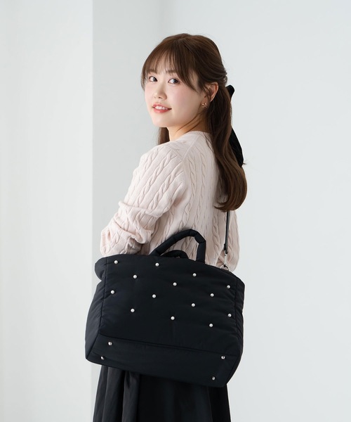 EVOL（イーボル）の「【撥水・A4/PC対応】EVOL×shiho コラボパールバック AY30505（ハンドバッグ・レディース・ブラック/ベージュ・FREE）」の19枚目の写真