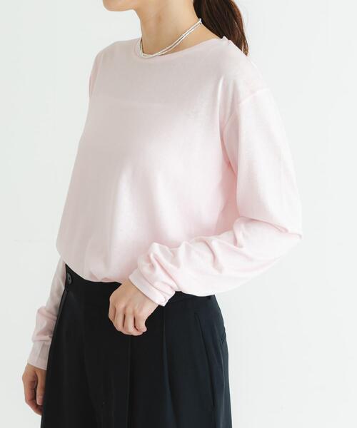 URBAN RESEARCH(アーバンリサーチ)の「クルーネックシアースラブカットソー(Tシャツ/カットソー・レディース・イエロー系その他/ライトピンク/オフホワイト・FREE)」の1枚目の写真