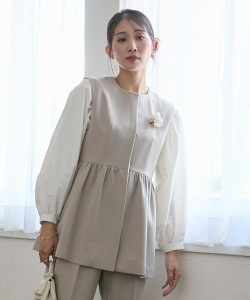 Petitjo（プッチージョ）の「小さいサイズ　ダブルクロスペプラムベスト　低身長さん・小柄女性（ベスト・レディース・ブラック/ベージュ・PSS/PM/PL/PS）」の3枚目の写真